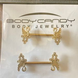 Swan pierced nipple rings